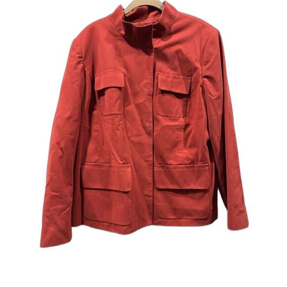 Jones New York Signature Woman Red Utility Blazer 14W Cotton Gold Buttons - Picture 1 of 7